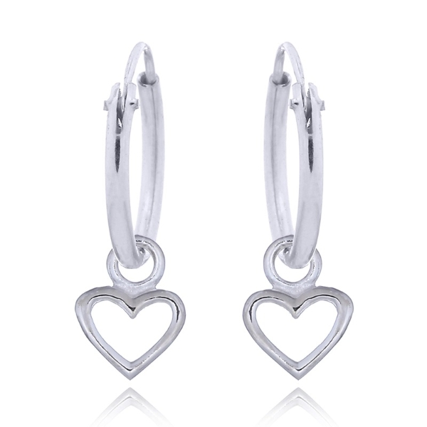 925 Sterling Silver Rhodium Plated Heart Hoop Earrings 49mm x 2mm