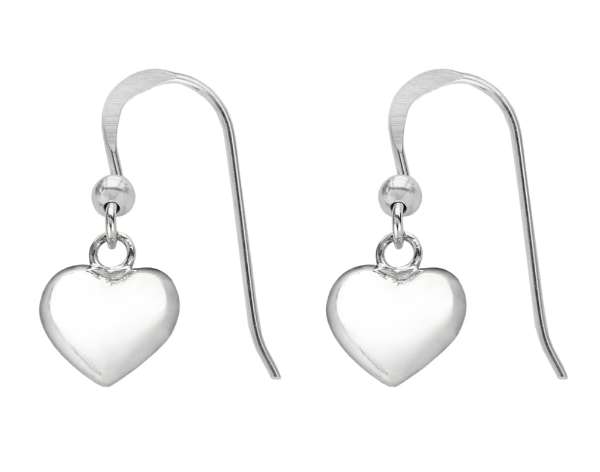 Womens Silver Heart Dangle Earrings