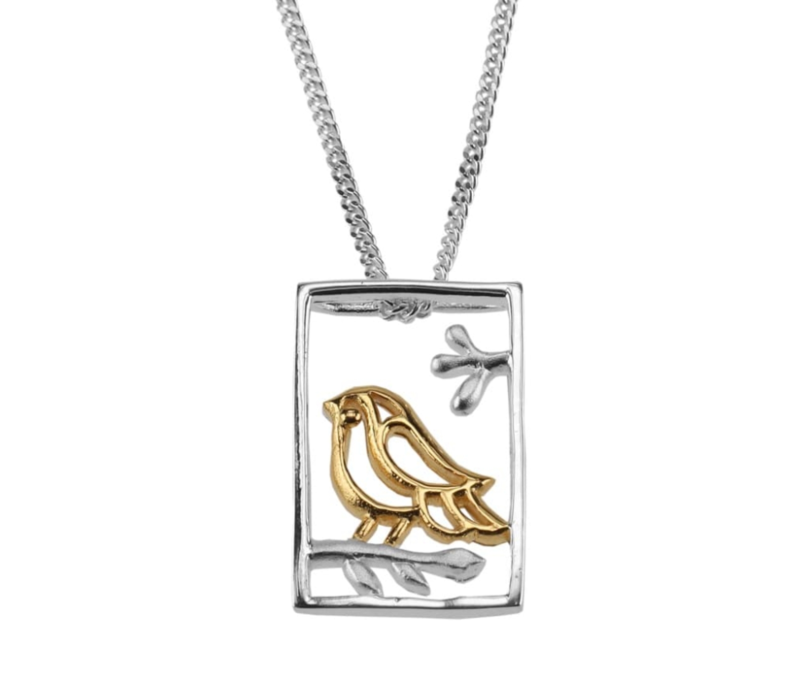 Sterling Silver Square Bird Necklace - Sophie Oliver Jewellery